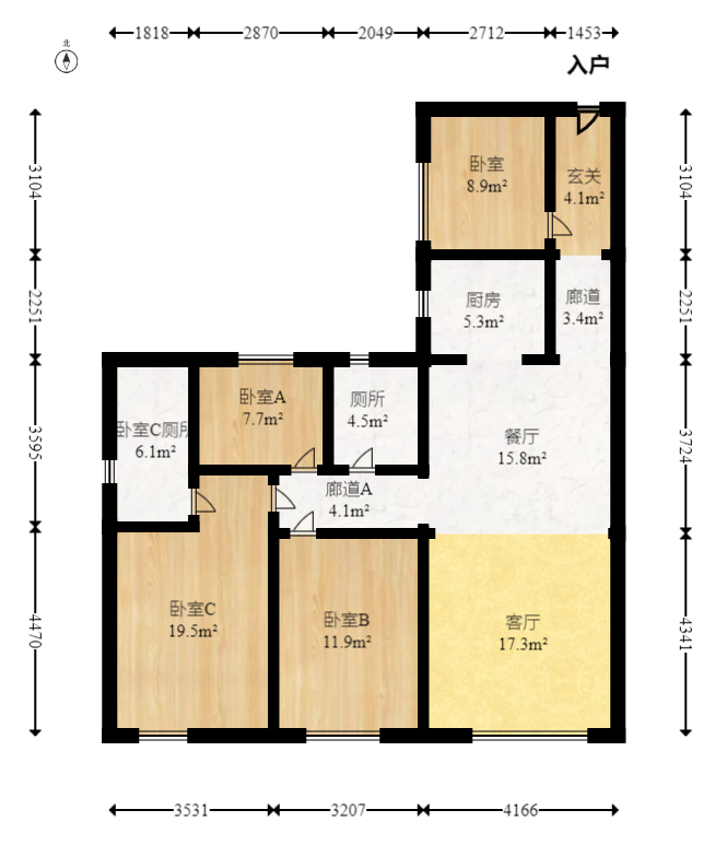 枫华府第  4室2厅2卫   68.00万室内图1