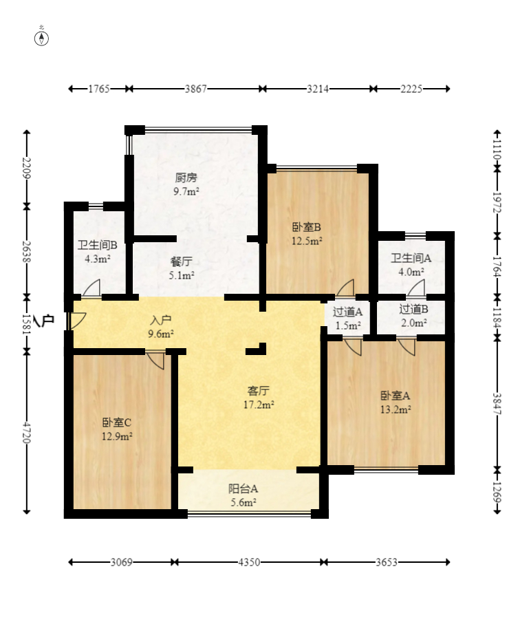 澳海澜庭  3室2厅2卫   93.80万室内图1