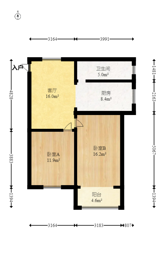 通泰街龙王宫  2室1厅1卫   55.00万室内图1