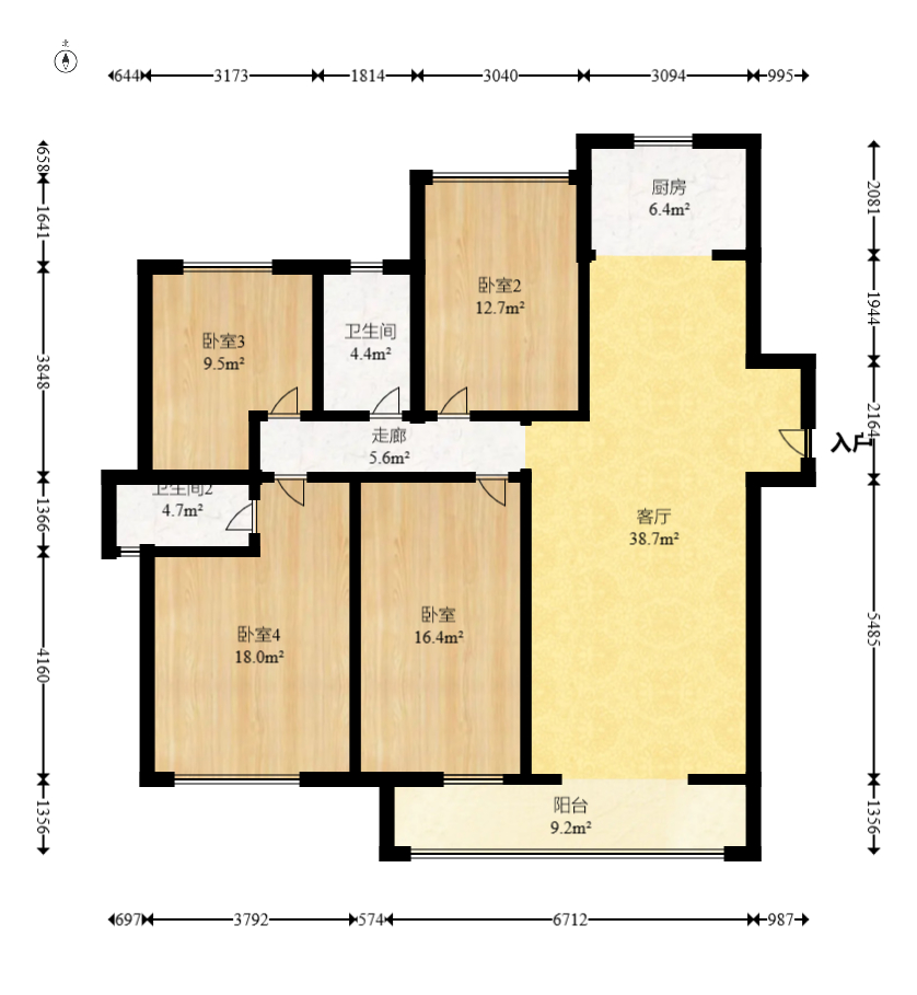 龙湖碧桂园天宸原著  4室2厅2卫   175.00万室内图1
