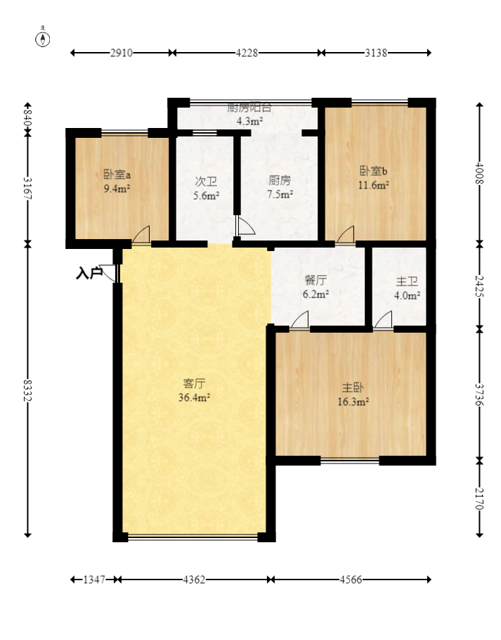 长丰小区  3室2厅2卫   88.00万室内图1