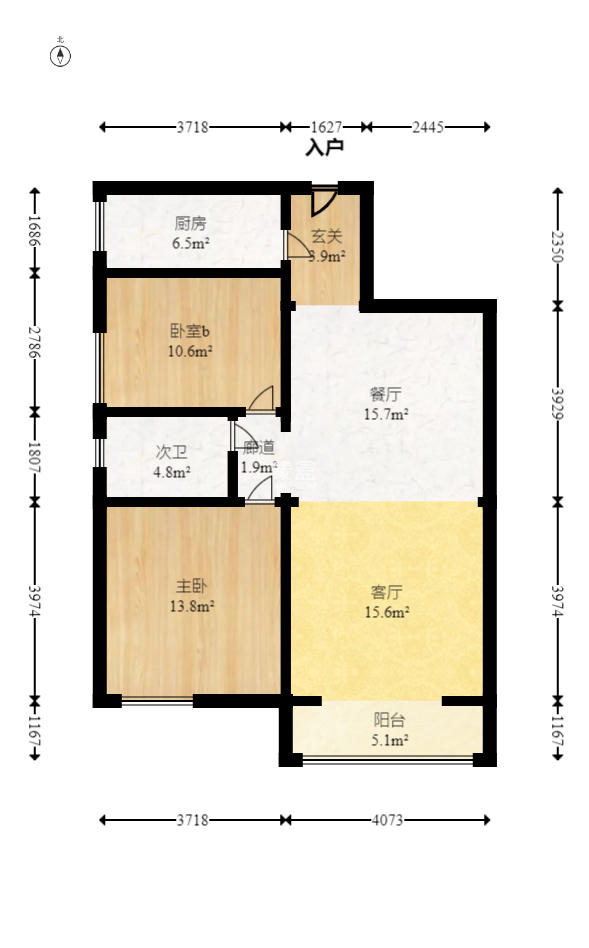 华美公寓（新猎鹰公寓）  2室2厅1卫   74.00万室内图1