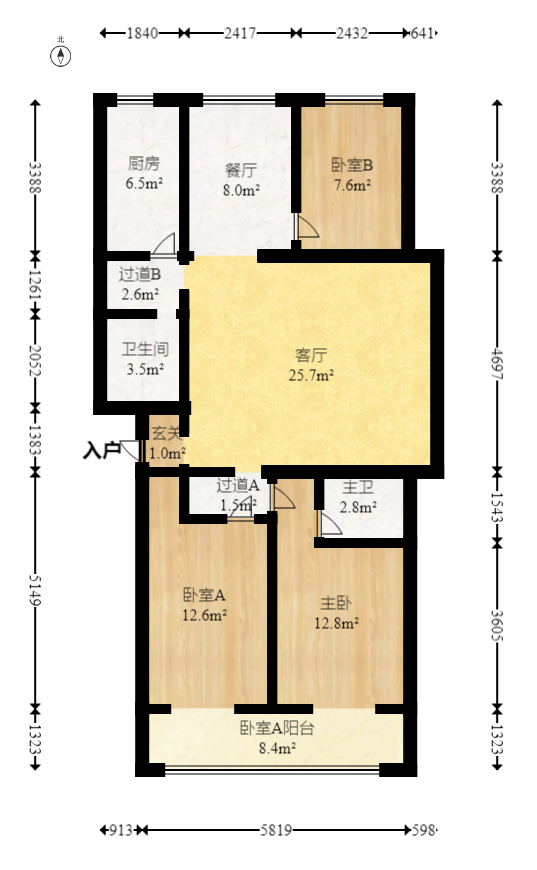 咸嘉新村嘉文苑  3室2厅1卫   95.00万室内图1