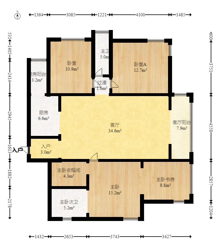 幸福里润城（幸福里二期）  3室2厅2卫   95.80万室内图1