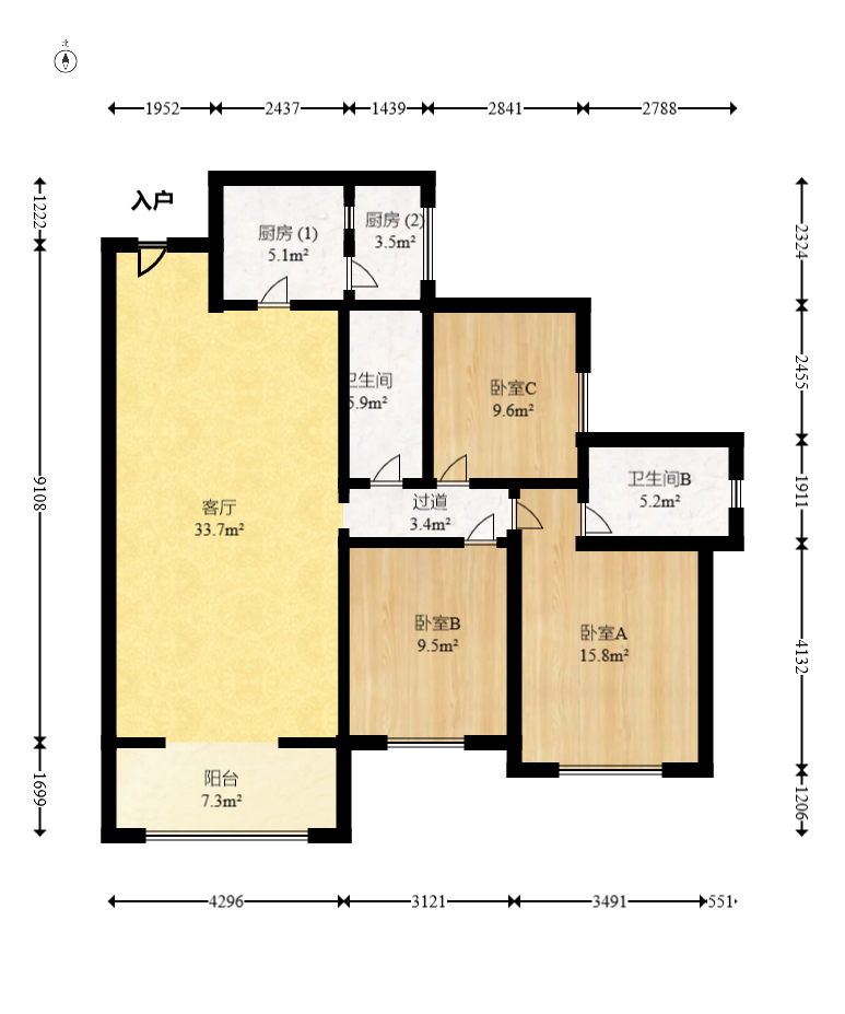 振业城三期  3室2厅2卫   142.80万室内图1