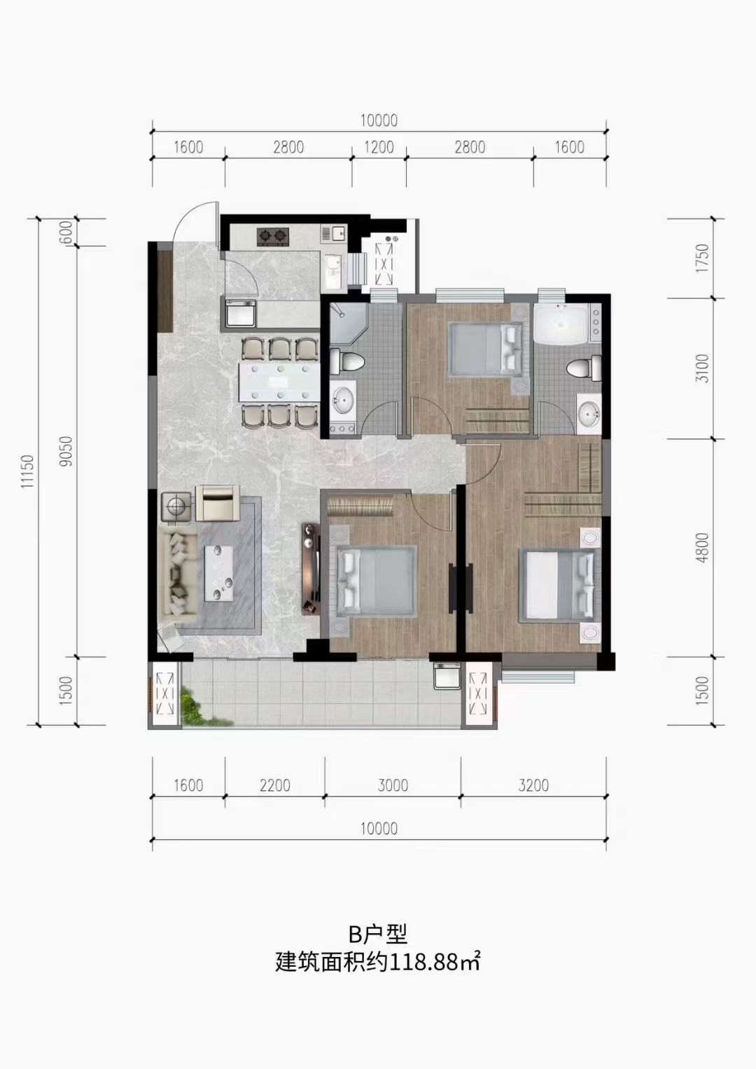 中天会展城B区  2室2厅1卫   2600.00元/月室内图1