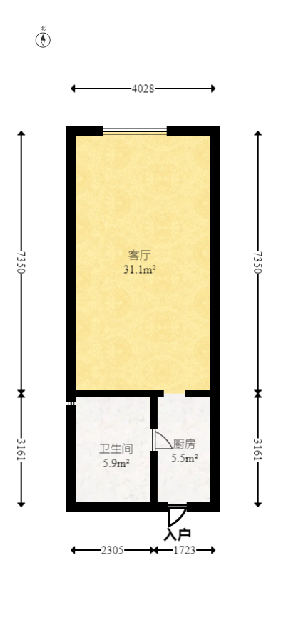 东业上城嘉苑（晟悦国际）  1室1厅1卫   34.00万室内图1