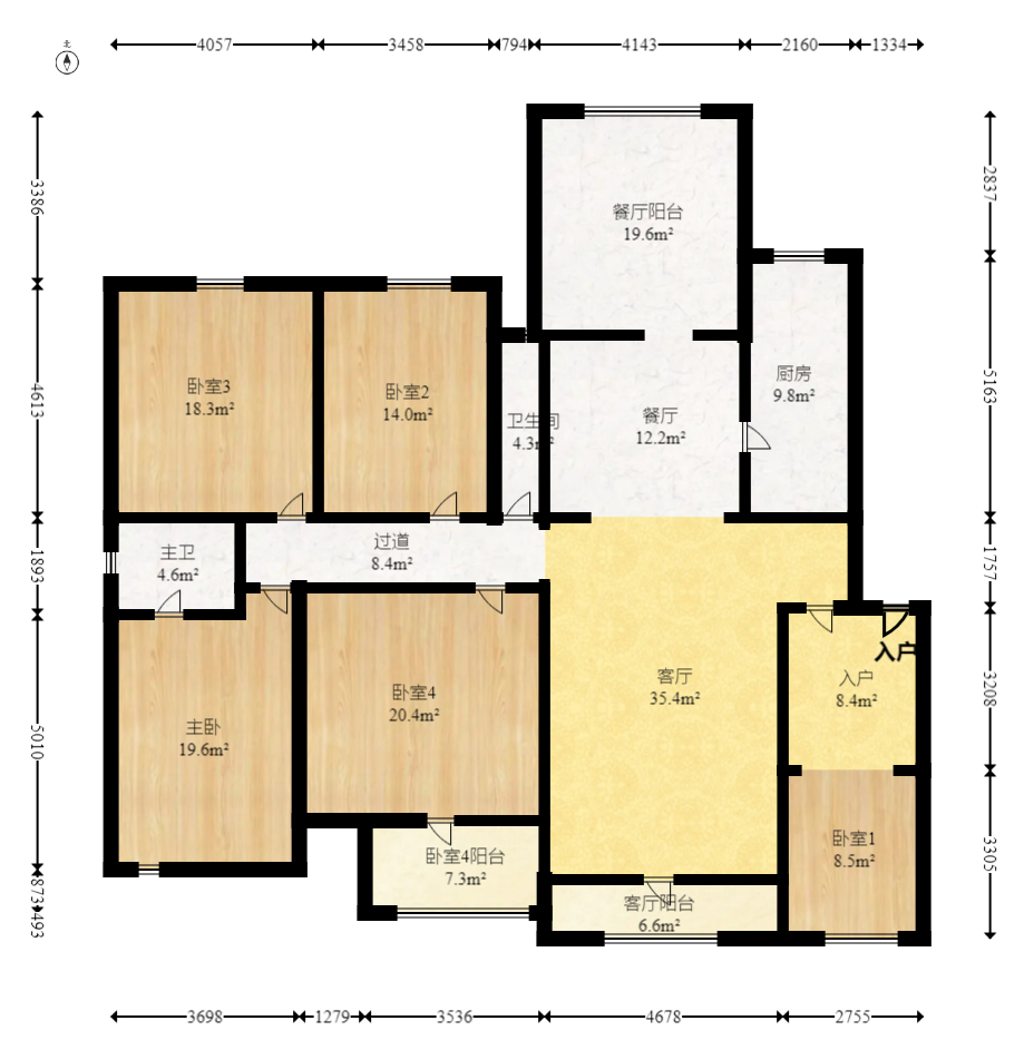 江山帝景雅典  4室2厅2卫   170.00万室内图1