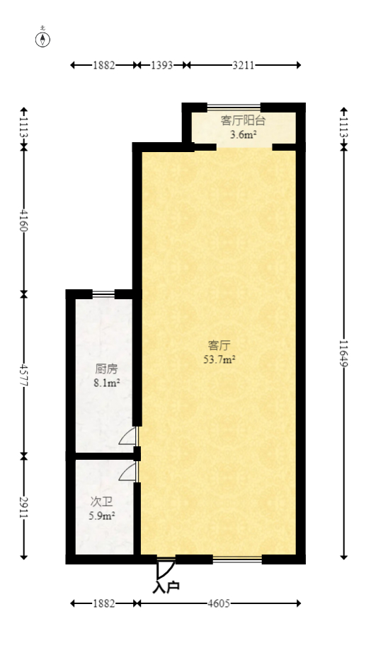 华银园  1室1厅1卫   57.80万室内图1