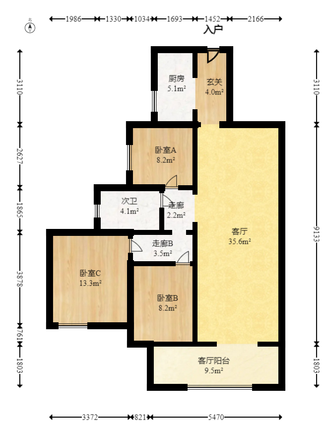 长盛岚庭  3室2厅1卫   87.00万室内图1