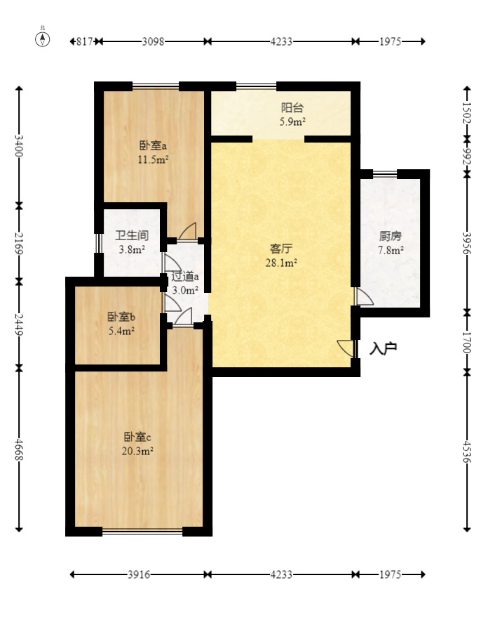 怡海星城 3室2厅1卫 52.8万 怡海星城 3室2厅1卫 52.8万户型图