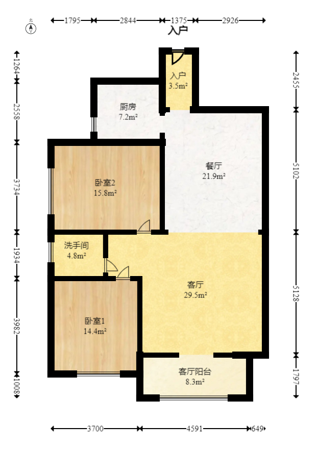 美寓明城  2室2厅1卫   99.00万室内图1