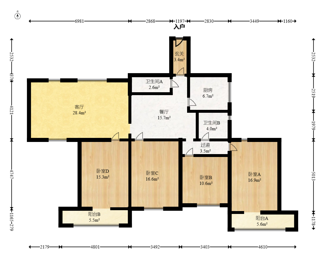 湖南省石油总公司宿舍 4室2厅2卫 121.0万 湖南省石油总公司宿舍 4室2厅2卫 121.0万户型图