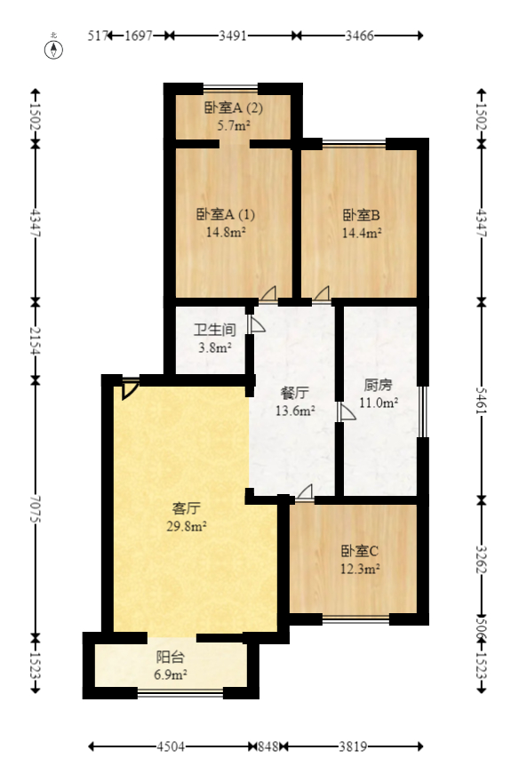江南公寓 3室2厅2卫 70.0万 江南公寓 3室2厅2卫 70.0万户型图