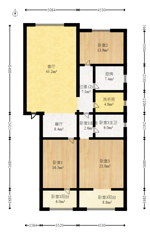 金蕾苑  3室2厅2卫    88.0万室内图1