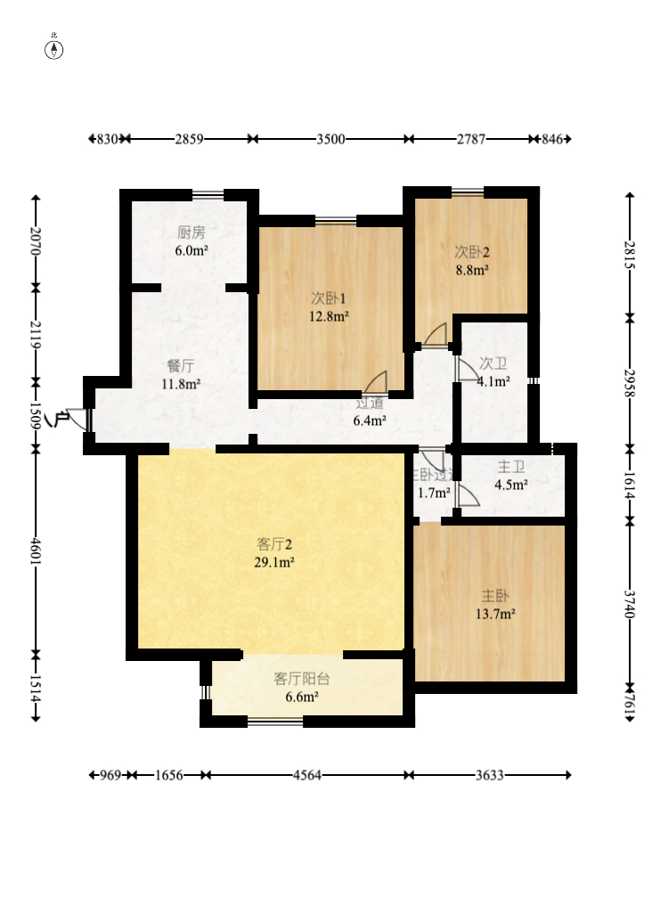 龙湖铂金中心（龙湖春江郦城）  3室2厅2卫    265.0万室内图1