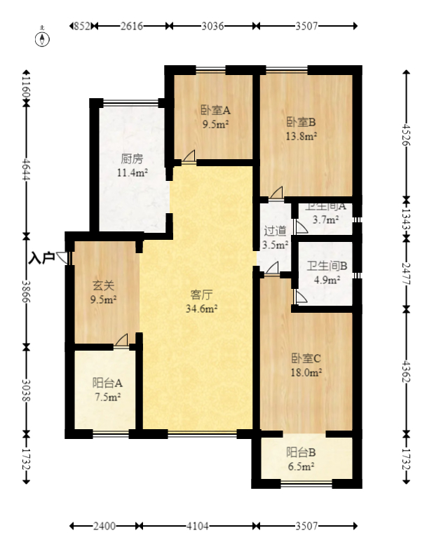 兰亭峰景  3室2厅2卫    135.0万室内图1