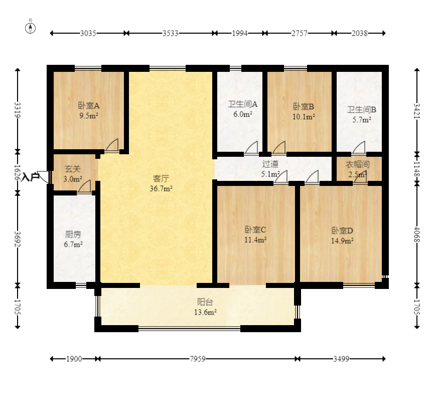 天健城  4室2厅2卫    208.0万 天健城  4室2厅2卫    208.0万户型图