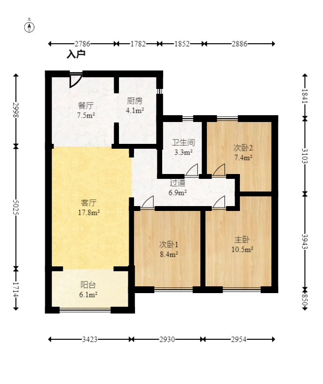 MOMA当代广场  3室2厅2卫   68.00万室内图1