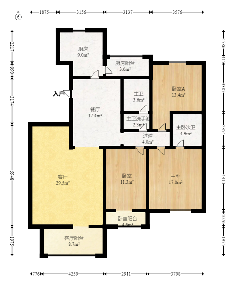 湘楚家园 3室2厅2卫 79.5万 湘楚家园 3室2厅2卫 79.5万户型图