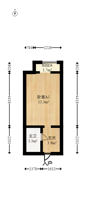 万科金域华府一期  1室1厅1卫   27.00万室内图1