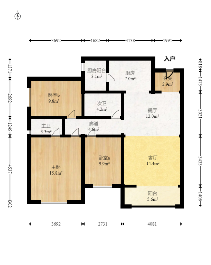 梅溪盛荟  3室2厅2卫   145.00万室内图1