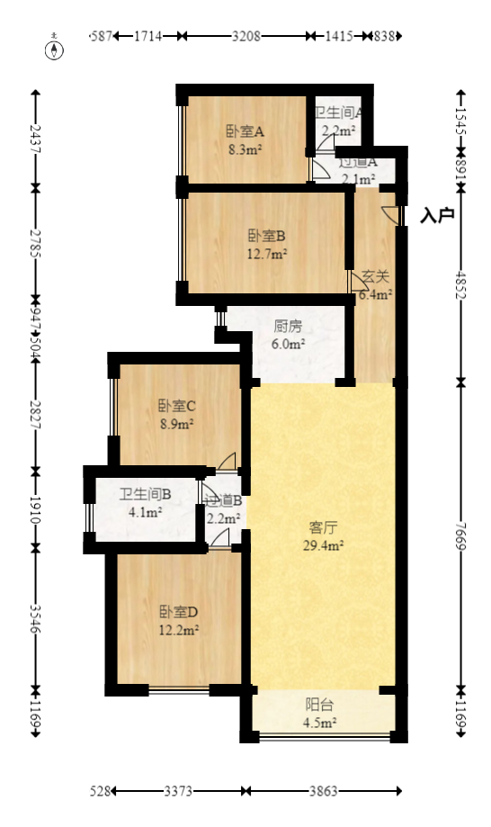 悦湖山  3室2厅2卫   85.00万室内图1
