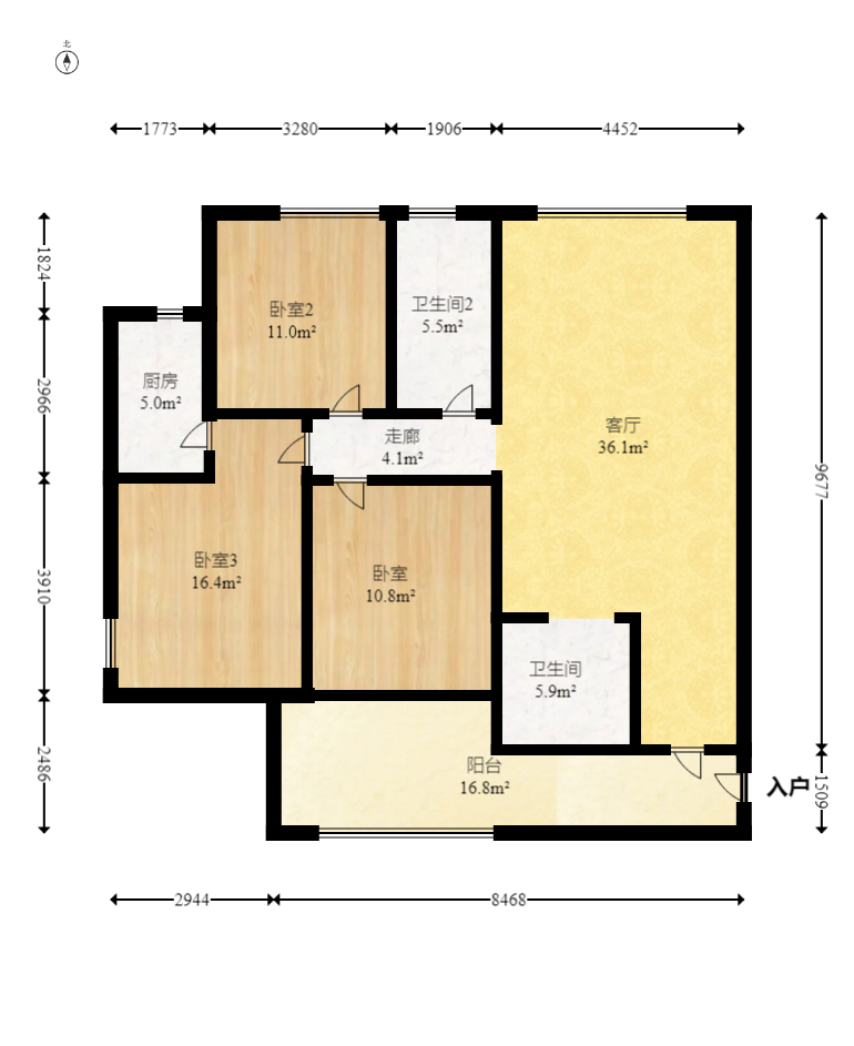 增辉凯旋帝景 3室2厅1卫 55.0万 增辉凯旋帝景 3室2厅1卫 55.0万户型图