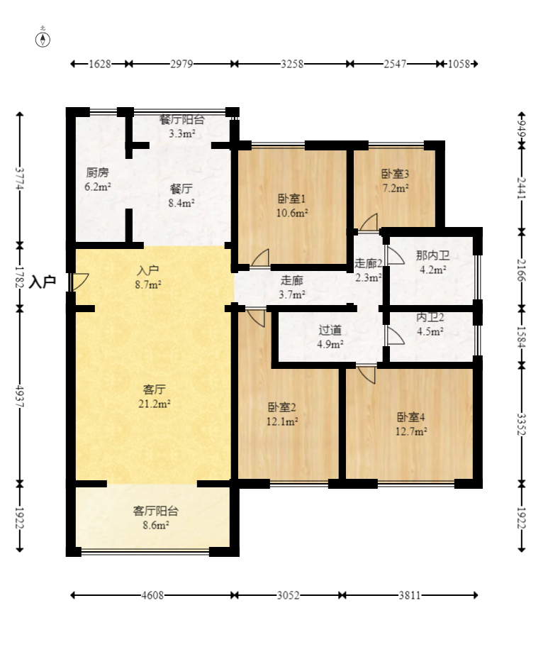 阳光城尚东湾凌云府  4室2厅2卫   155.00万室内图1