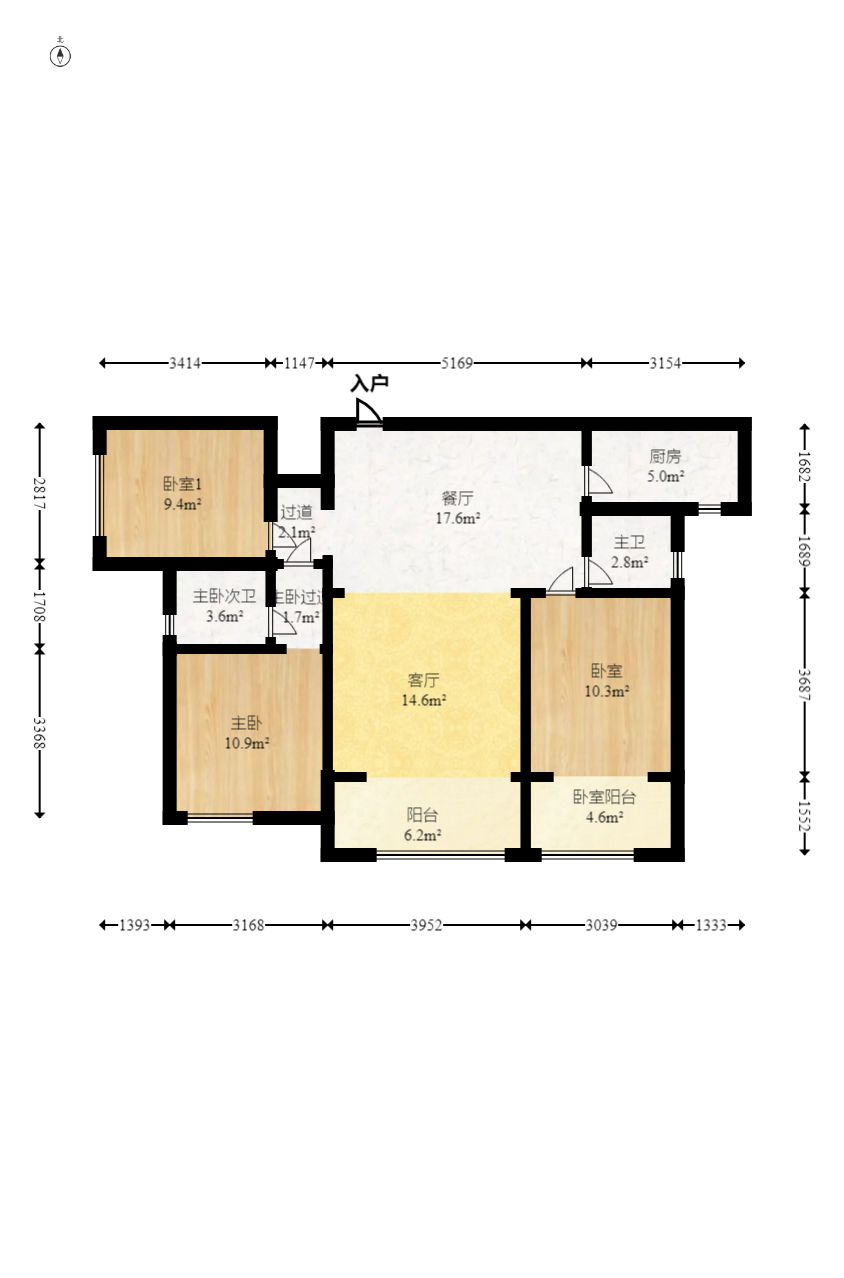 星雅美辰  3室2厅2卫    98.8万室内图1