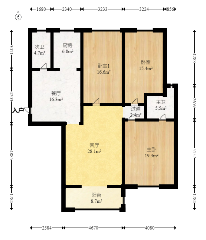 东门壹号家园  3室2厅2卫   145.00万室内图1