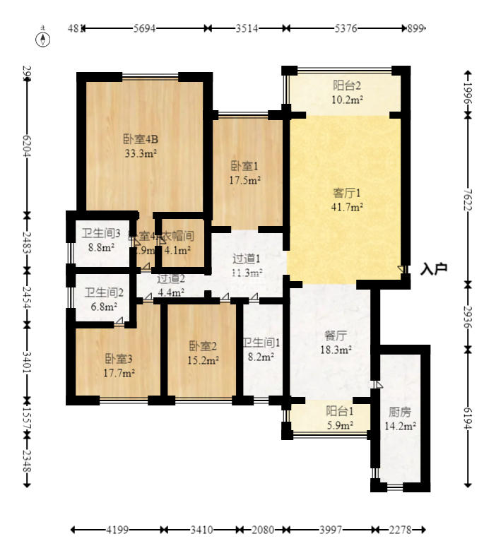 京武浪琴山一、二期  4室2厅2卫    470.0万室内图1