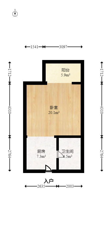 五矿紫湖香醍  1室1厅1卫   32.00万室内图1