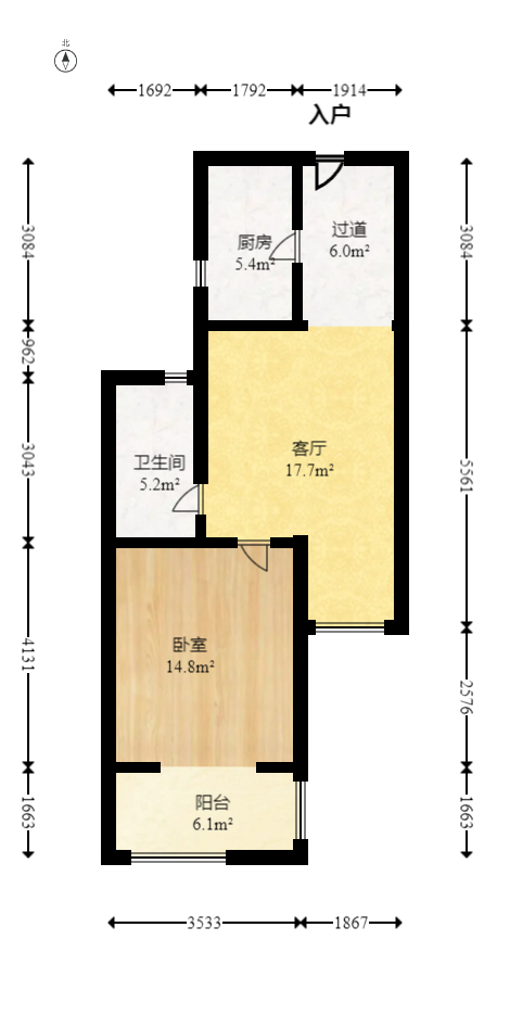 怡海星城  2室2厅1卫   30.00万室内图1