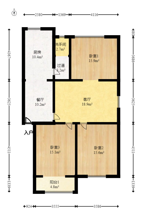 环保学院教工宿舍  3室2厅1卫   49.80万室内图1