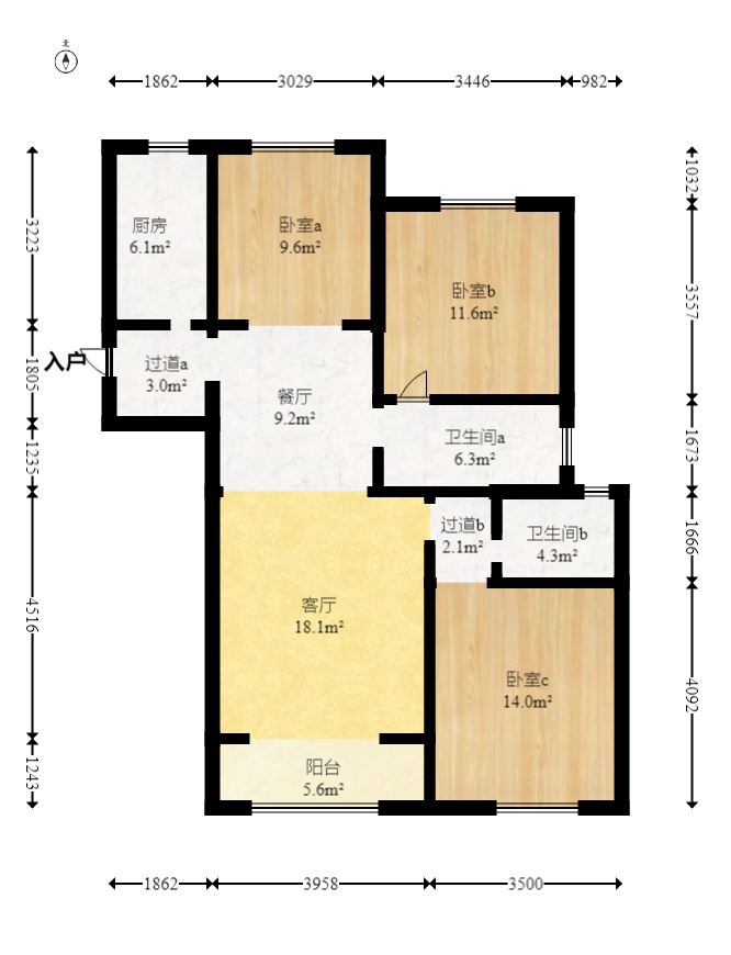 绿地新都会 3室2厅2卫 59.0万 绿地新都会 3室2厅2卫 59.0万户型图