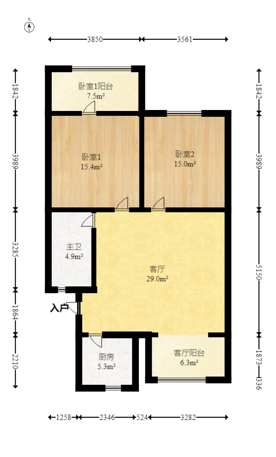 中意花苑  3室2厅1卫   85.00万室内图1