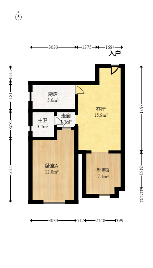 鑫远湘府逸园  2室1厅1卫   55.00万室内图1