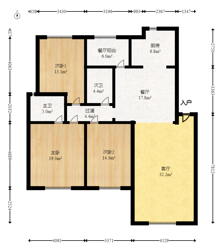 西江庭院（盐业集团宿舍）  3室2厅2卫   120.00万室内图1