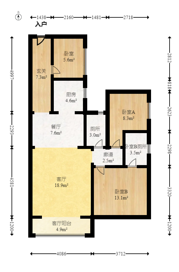 枫华府第  3室2厅1卫   70.00万室内图1