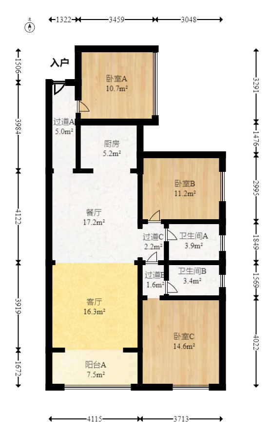 润和又一城  3室2厅2卫   122.50万室内图1