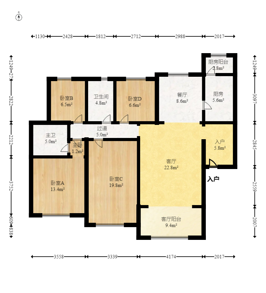 江山帝景哈佛  4室2厅2卫    129.88万室内图1