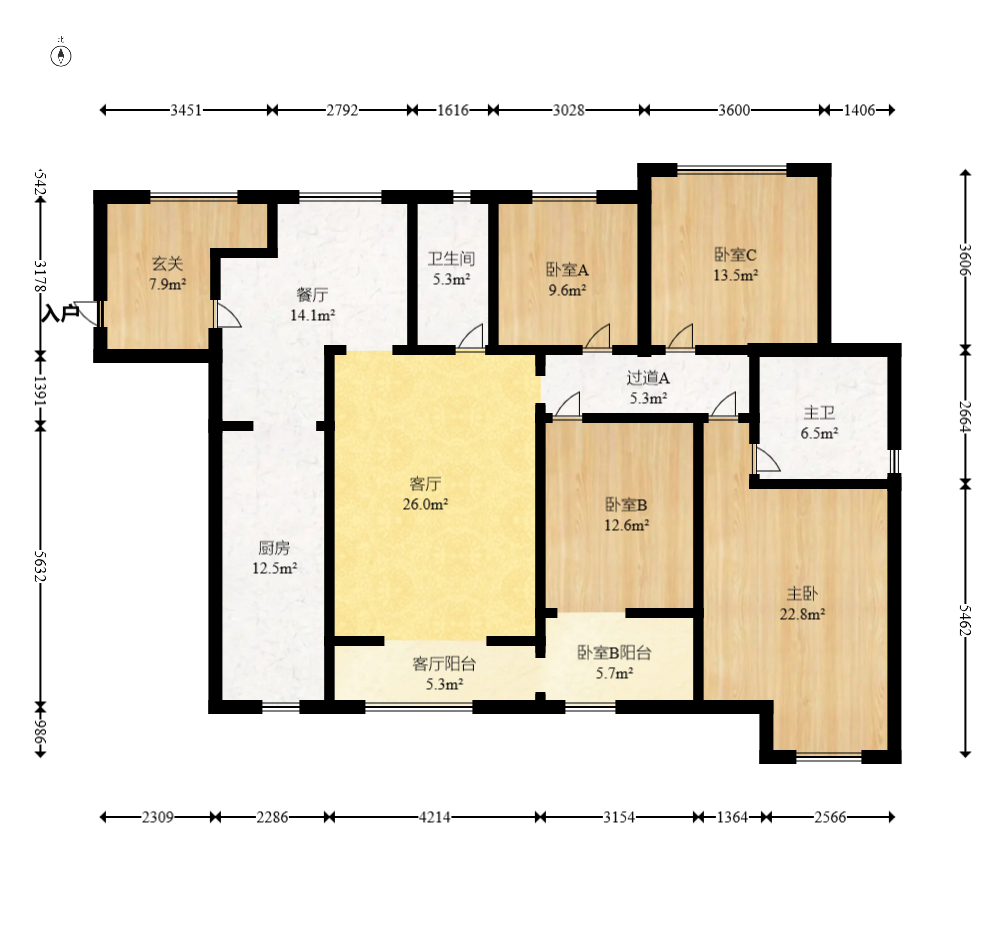 八方小区C区  4室2厅2卫    569.9万室内图1