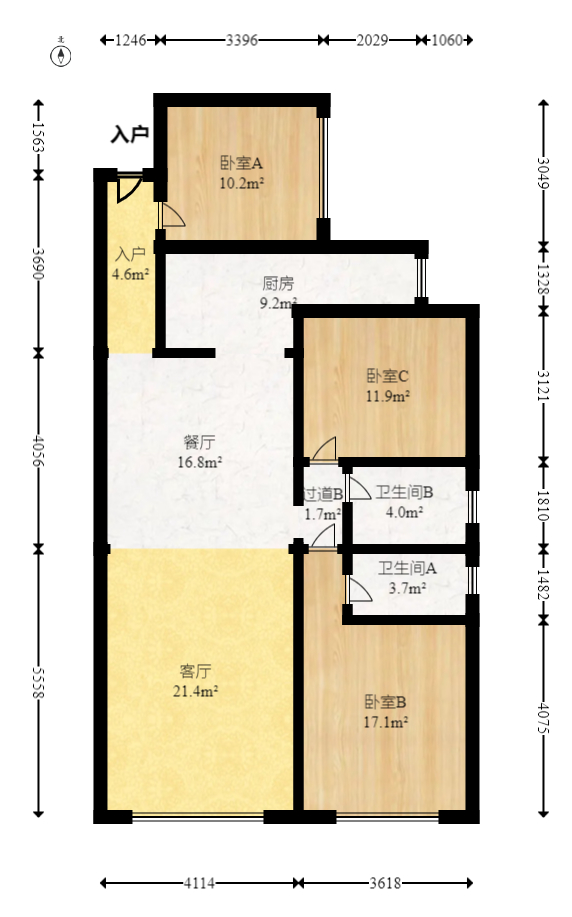 润和又一城  3室2厅2卫   100.00万室内图1
