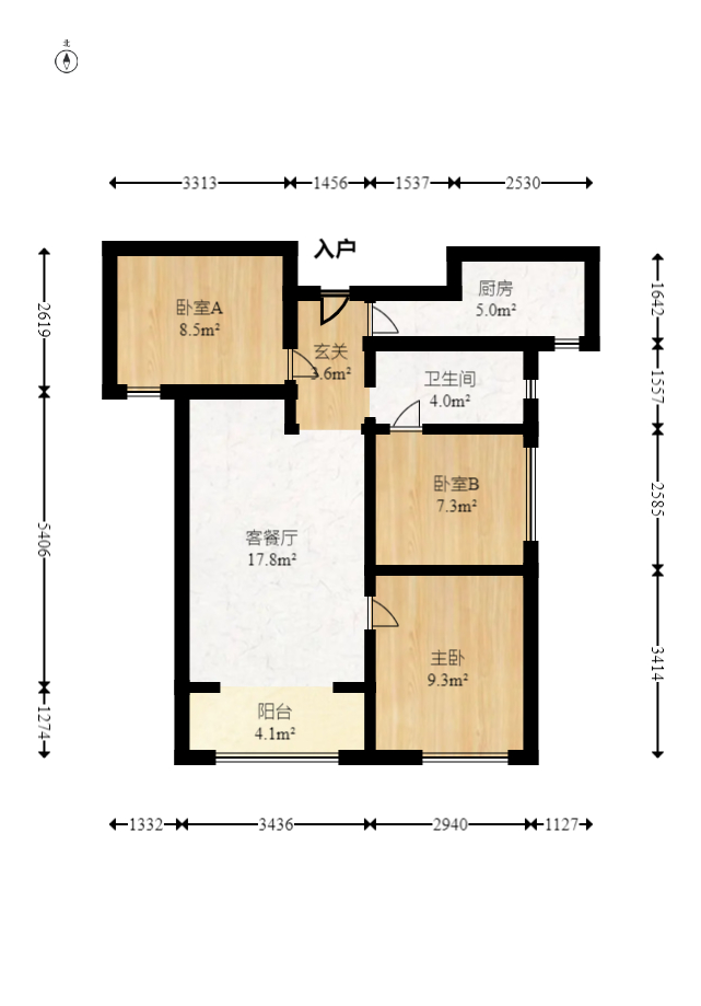 荣泰广场  3室2厅1卫   87.80万室内图1