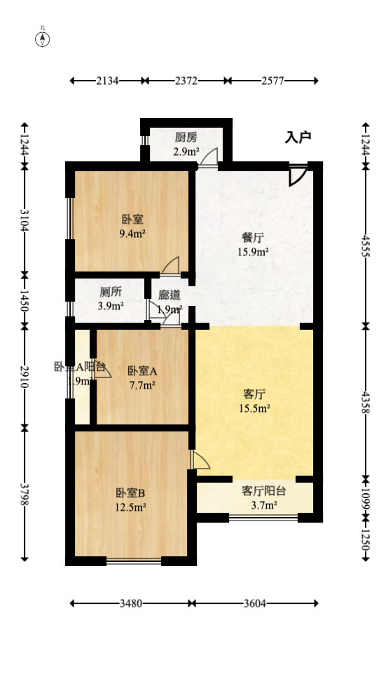 洋湖18克拉（旷远洋湖18克拉）  3室2厅1卫   88.00万室内图1