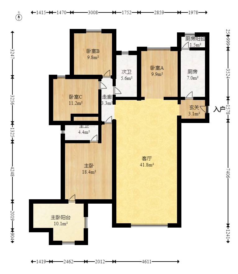 北辰中央公园A区  4室2厅2卫    173.8万室内图1
