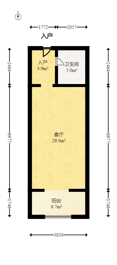 望兴景园二期（望兴西西里）  1室1厅1卫   45.00万室内图1