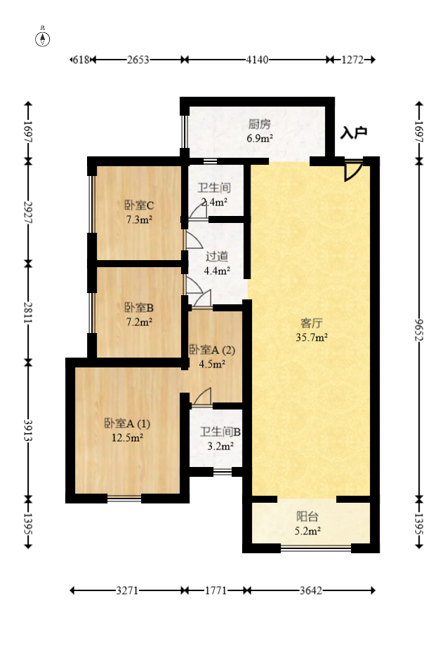 中建梅溪湖中心  3室2廳2衛(wèi)    165.0萬室內(nèi)圖1