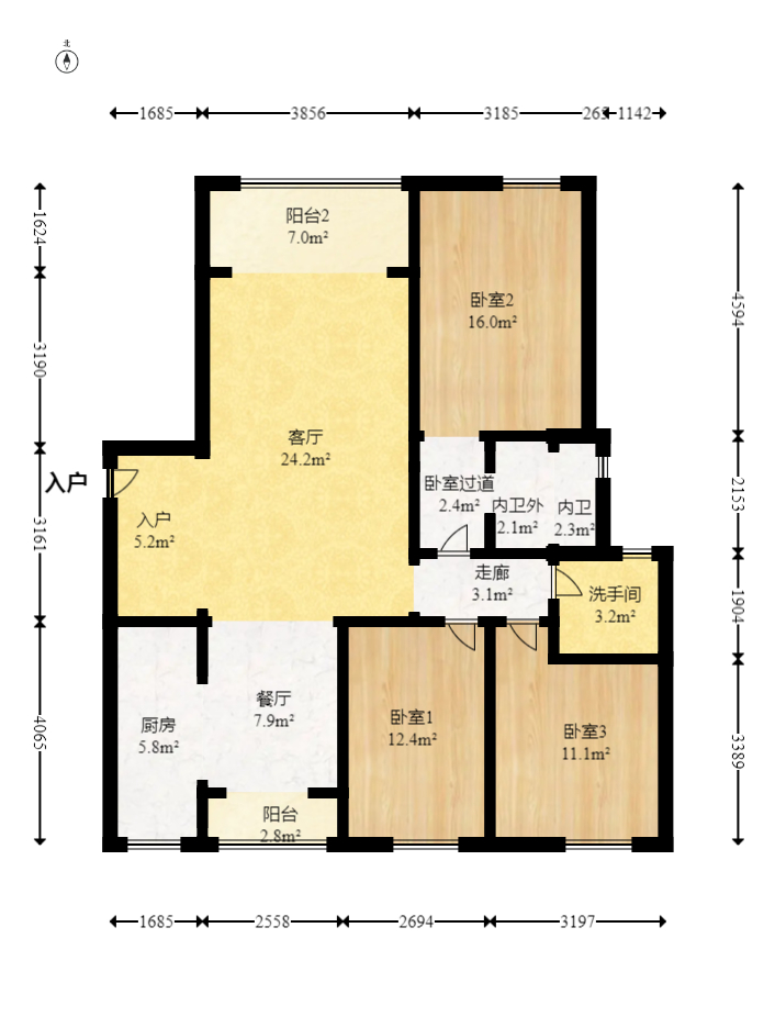 新华都万家城  3室2厅2卫   104.50万室内图1